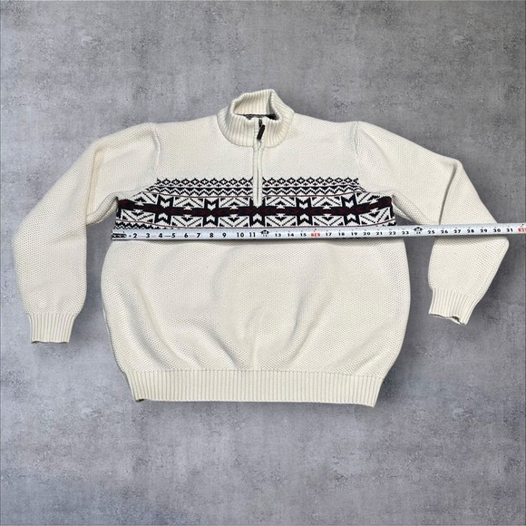 Izod Mens‎ Size XL Fair Isle Honeycomb Knit 1/4 Zip Sweater Cream Red Blue - Picture 5 of 13